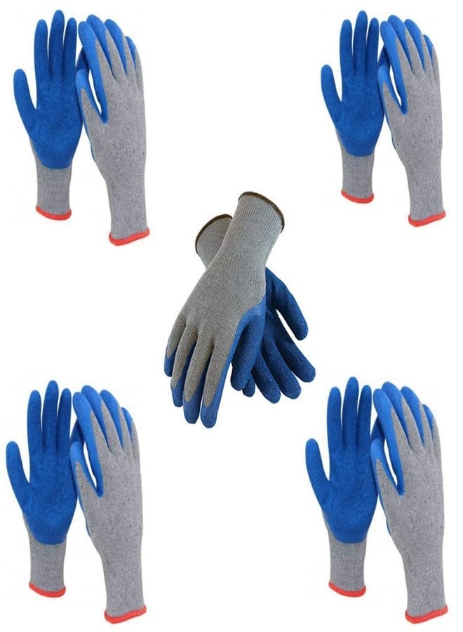 SSWW Synthetic Nylon Multipurpose Heavy-Duty Reusable Washable Crinkle Coated Anti-Cut Protection Safety Hand Gloves For Gardening Industrial Cleaning For Men & Women (Grey/Blue) - Pack Of 5 Pairs - Image 1